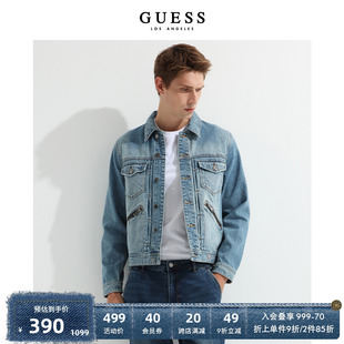 工装 复古美式 街头拉链口袋休闲牛仔夹克外套 男士 GUESS