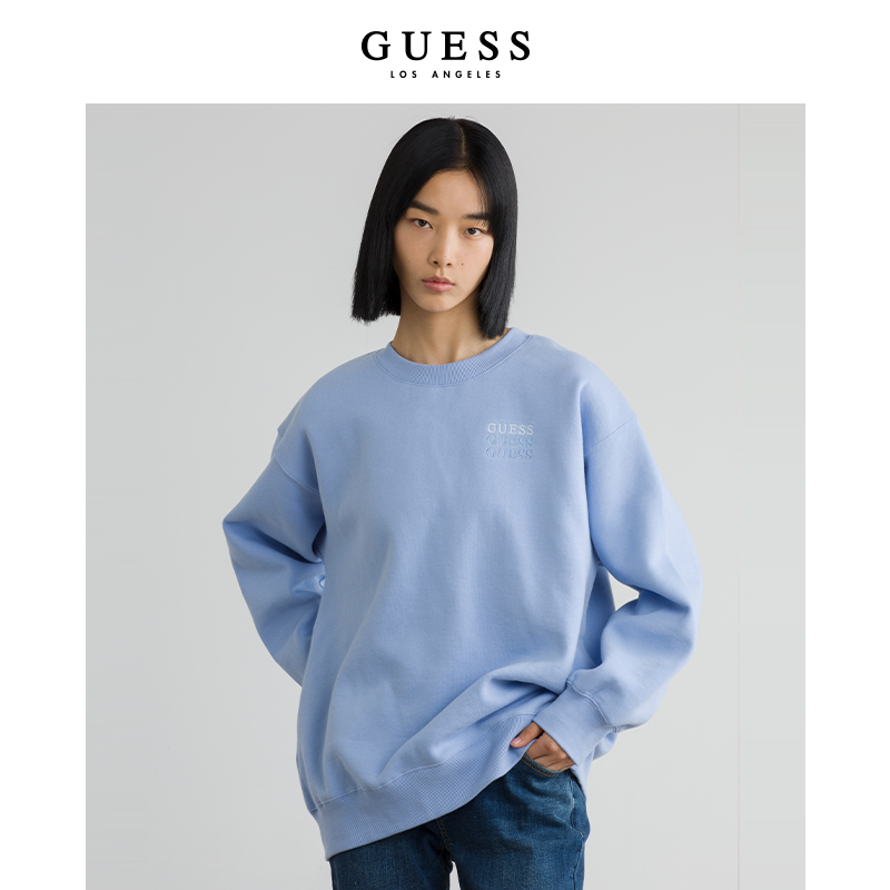 GUESS男女同款圆领简约通勤长袖加绒卫衣Q1BQ68K2Q43