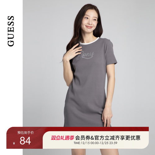 GUESS简约百搭圆领印花连衣裙