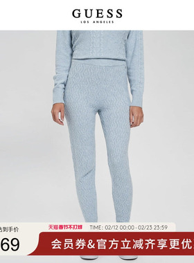 GUESS女士休闲高腰显瘦修身纯色针织针织裤-W2BB38Z2QA0