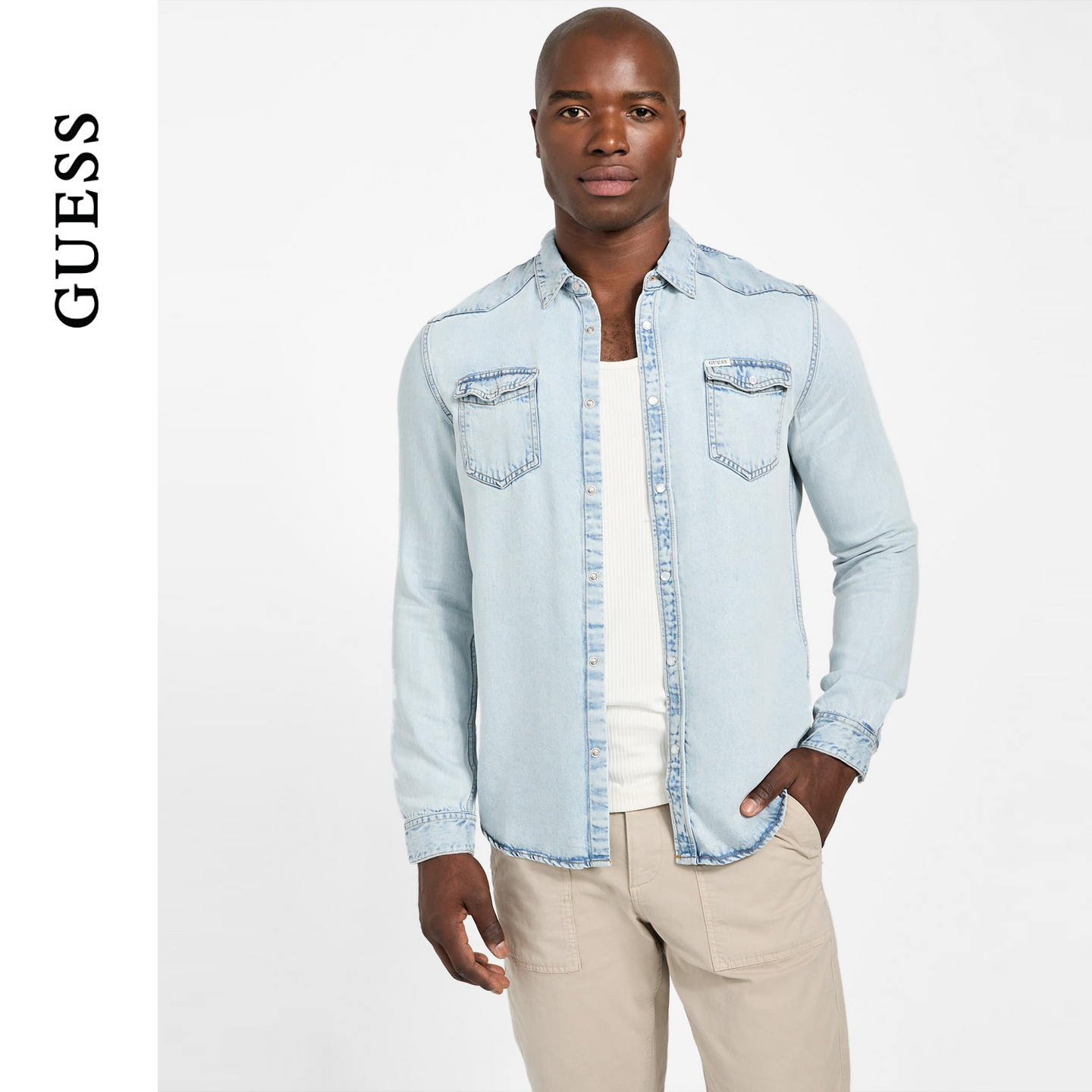 GUESS25年新款早秋男士日常清新简约阳光牛仔外套-M5YH02D4N61