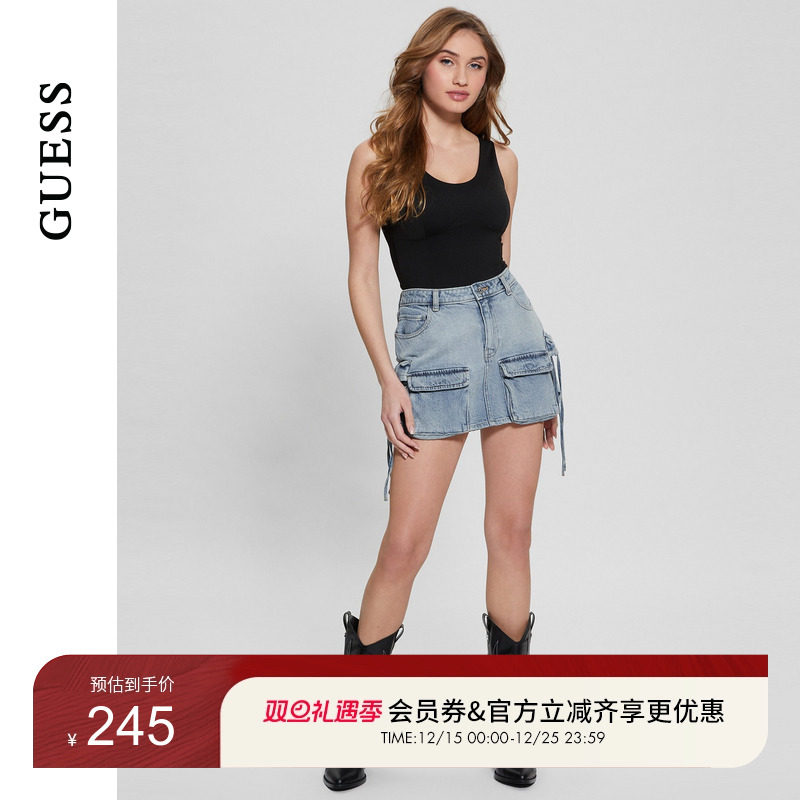 GUESS女士美式工装多口袋牛仔半身裙-W4GD91D4K30