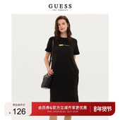 圆领黑色宽松连衣裙 GUESS 女士绣花短袖 Q3PK33K2Q40