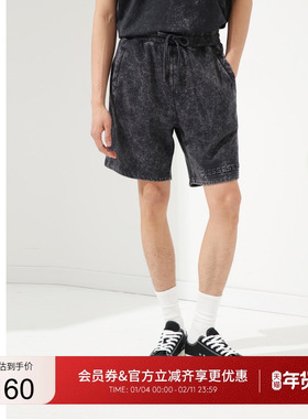 GUESS男士纯棉烟灰色经典logo水洗短裤-M4PD31K2Q40