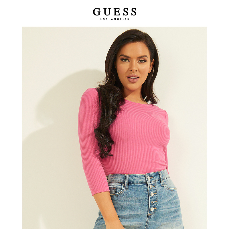 GUESS新夏女纯色露背修身针织衫
