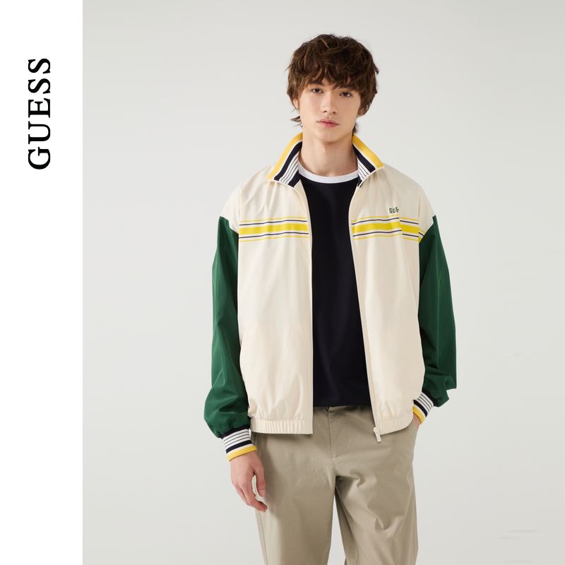 GUESS撞色拼接宽松立领外套