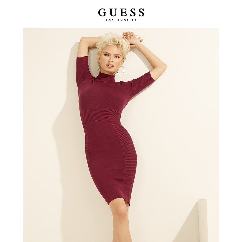Guess新夏女修身气质针织连衣裙