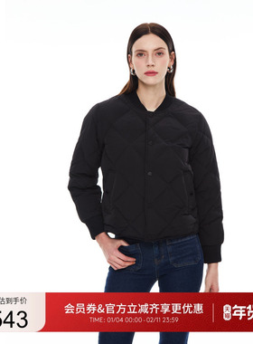 GUESS女士商务通勤简约罗纹菱格绗缝羽绒服-MO4W5880