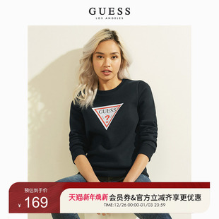 GUESS情侣2020新冬女倒三角LOGO圆领加绒套头卫衣 BLK YK3K6420K