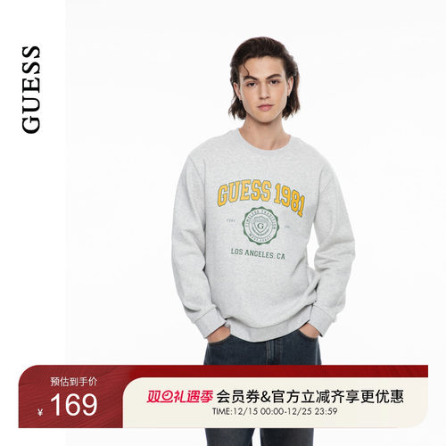 GUESS撞色logo圆领套头卫衣