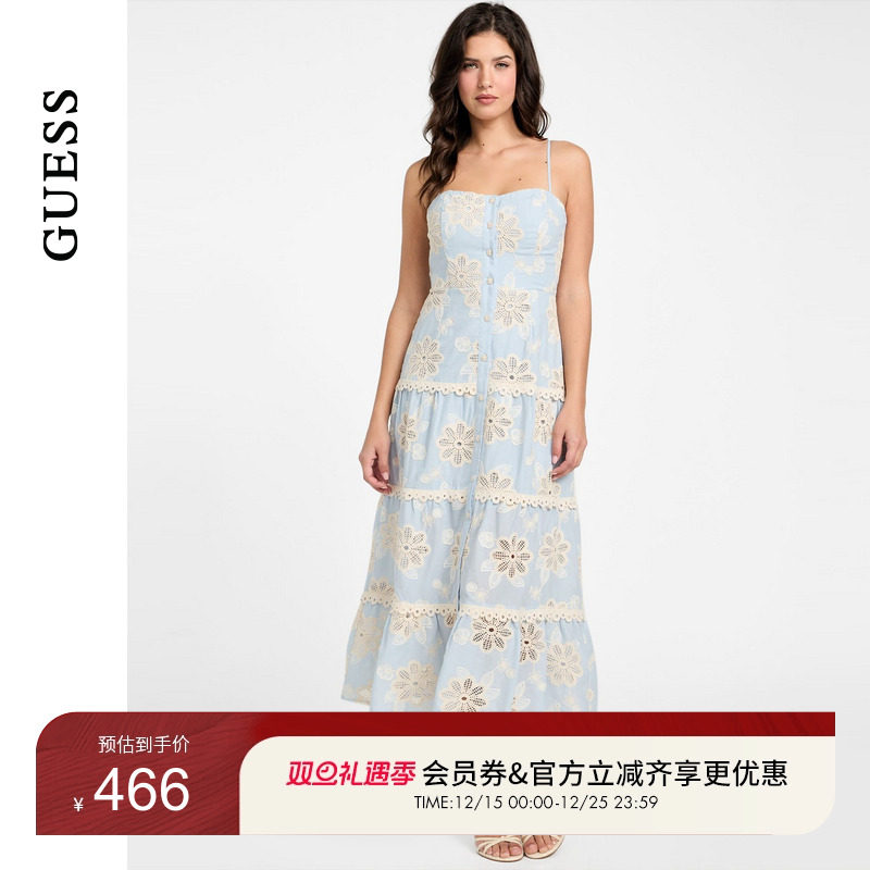 GUESS女士青春田园蕾丝镂空吊带连衣裙-W5YK42WHEO0