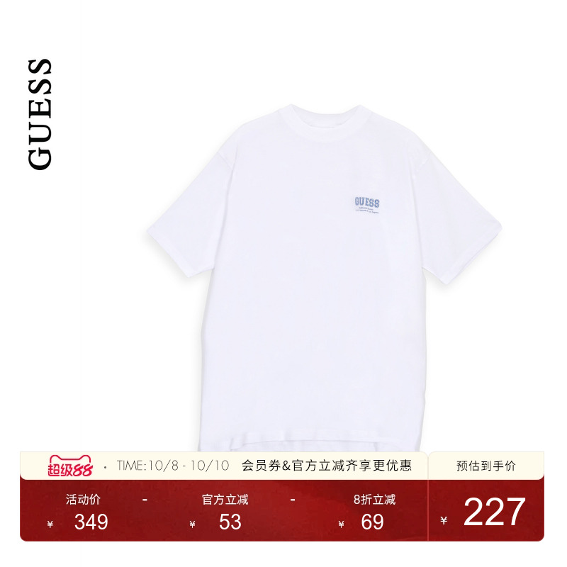 GUESS25年新款早秋女士圆领印花宽松休闲基础款T恤-W5YI10JA914