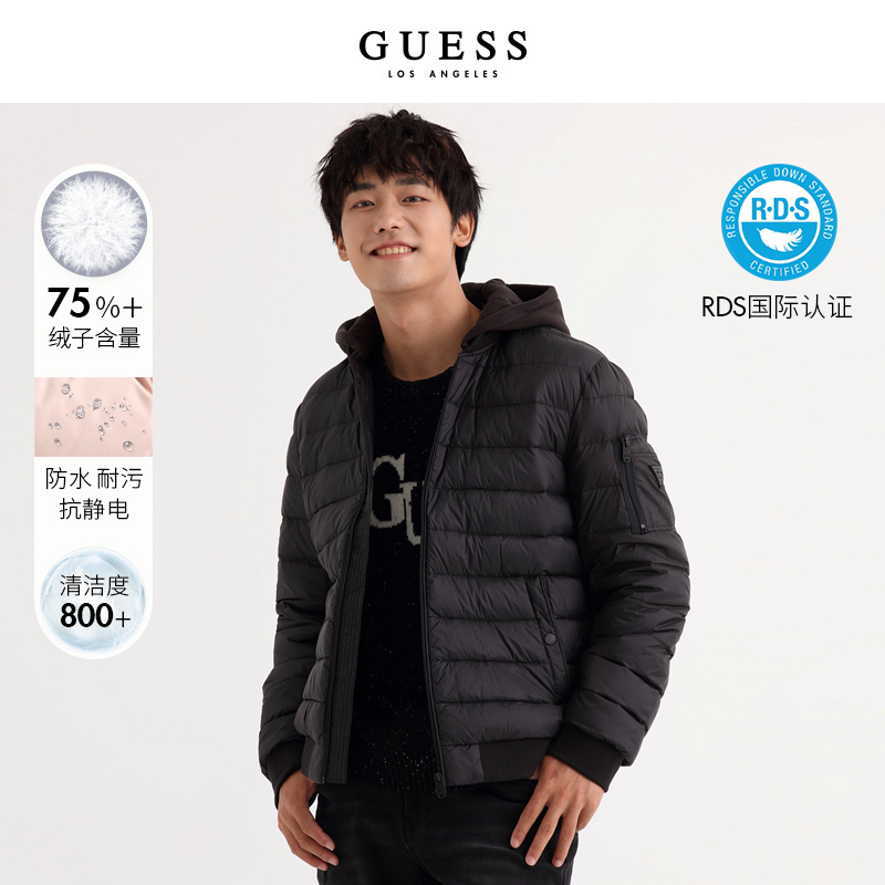 GUESS休闲短款连帽羽绒服