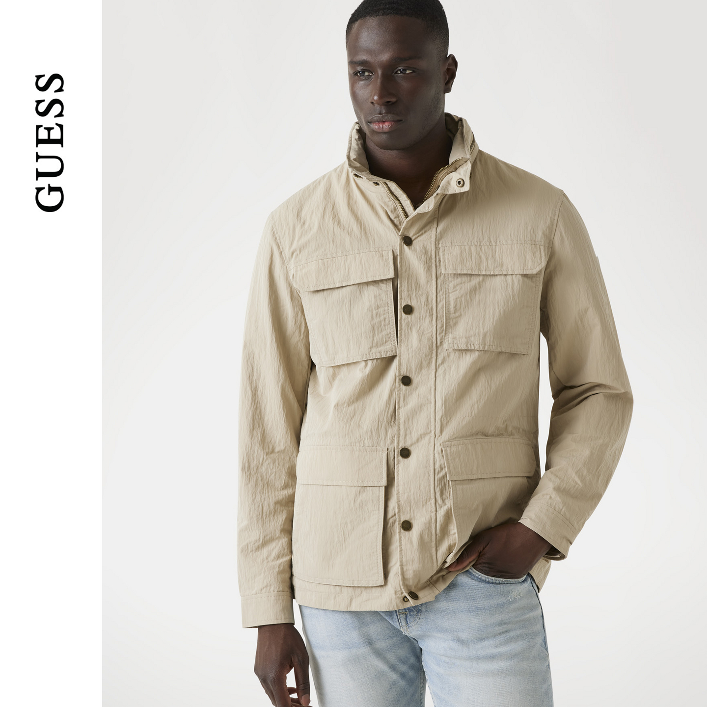 GUESS25年新款早秋男士工装立领户外休闲梭织外套-M5YL03WGUM0