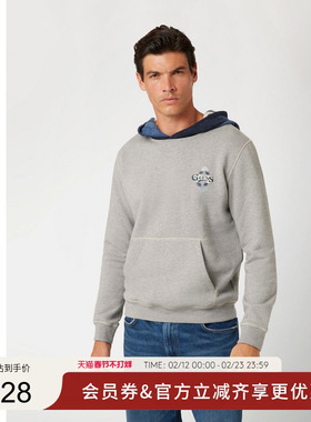 GUESS男士休闲宽松口袋撞色连帽卫衣-M4BQ22KCH10