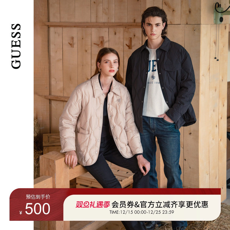 GUESS时尚纯色翻领短款羽绒服