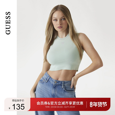 GUESS纯色短款露腰圆领上衣T恤