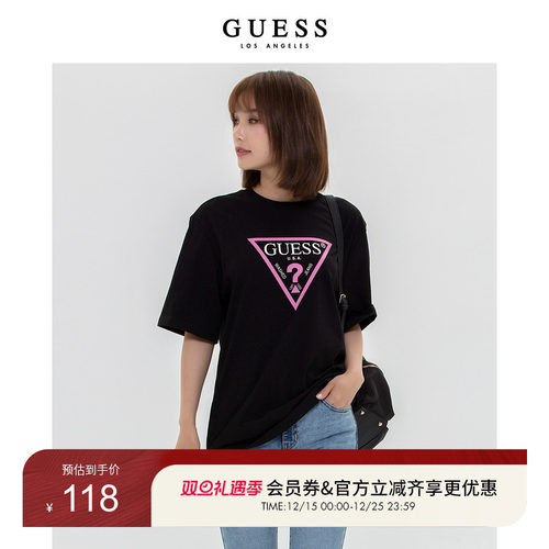 GUESS女士多彩简约字母印短袖T恤