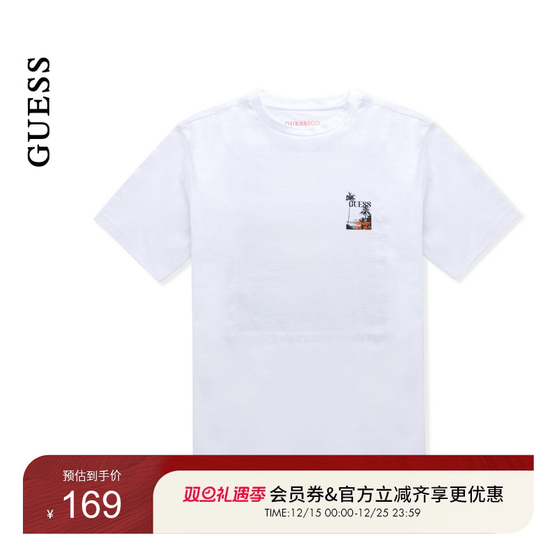 GUESS男女同款休闲日常出行印花短袖T恤-F5GI10I3Z14