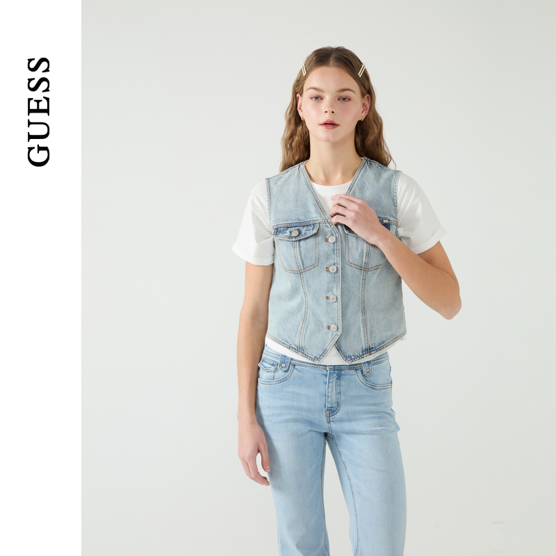GUESS时尚口袋工装牛仔马甲