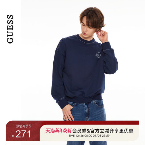 GUESS运动休闲简约圆领长袖卫衣