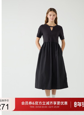 GUESS女士三角镂空气质纯色口袋小黑裙-W5PK1KK2Q40