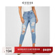GUESS新夏女士美式 复古潮流高腰水洗磨白破洞牛仔裤 Q1YA05R42H0