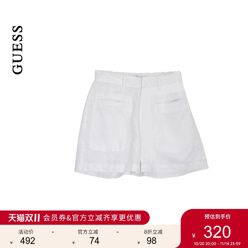 GUESS25年新款早秋女士高腰大口袋休闲日常阔腿短裤-W5YD1QWG8N0