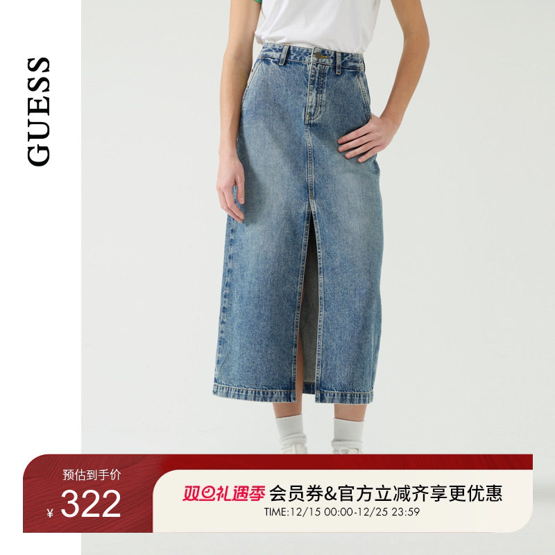 GUESS女士潮流经典水洗牛仔半身长裙-Q5PD59D51V0