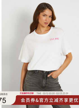 GUESS女士背部撞色设计款白色T恤短袖-W4GI19JA914