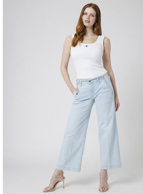 GUESS女士经典纯色气质水洗阔腿牛仔裤-W5GA1LD5NB4