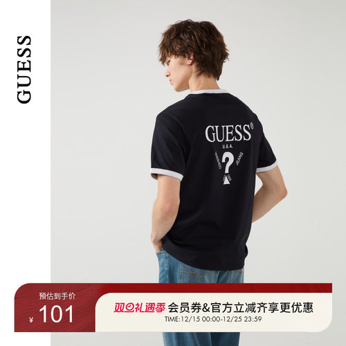 GUESS男女同款舒适撞色设计罗纹短袖T恤-M5PP57K2Q40