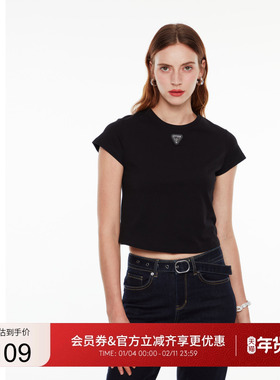 GUESS女士logo款修身黑色通勤短袖T恤-W4PI0FK2Q40