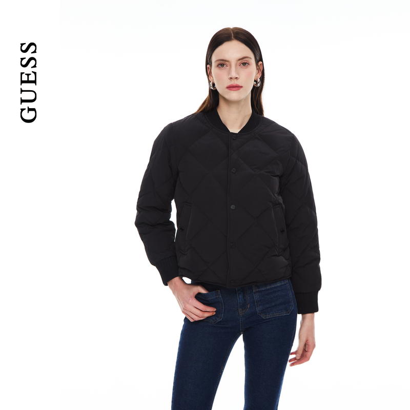 GUESS简约罗纹菱格绗缝羽绒服