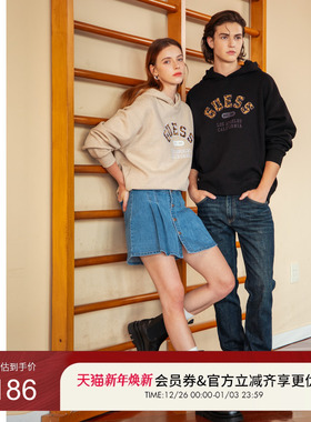 GUESS男女同款潮流豹纹加绒连帽卫衣-M4PP41K2Q40