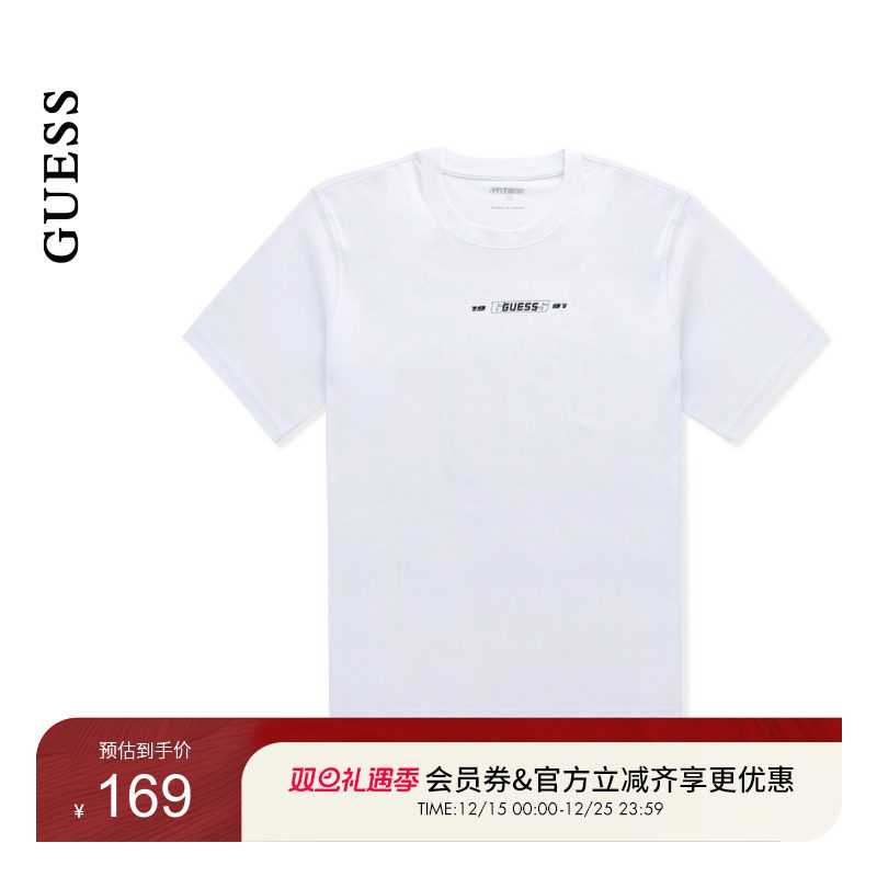 GUESS中性潮酷印花字母休闲圆领短袖T恤-Z5GI08I3Z14