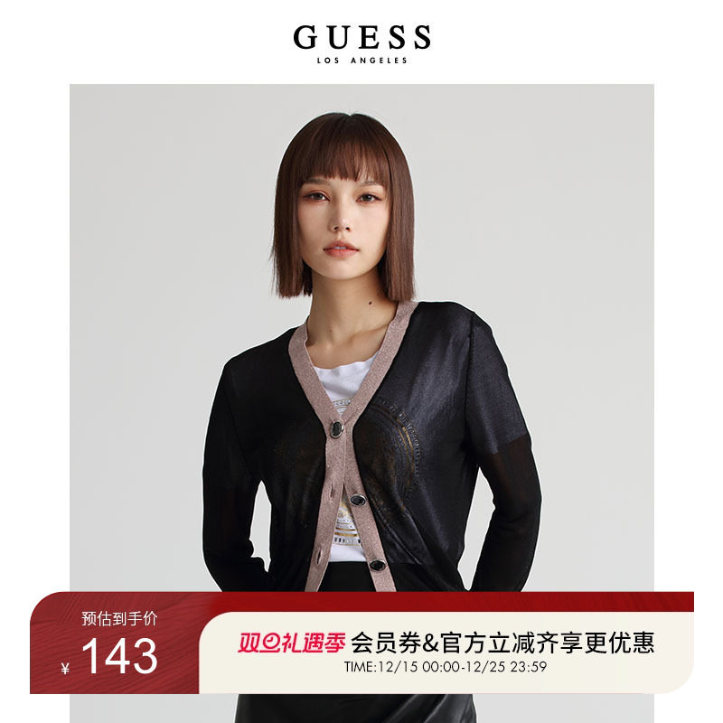GUESS新款女士拼色基础针织开衫
