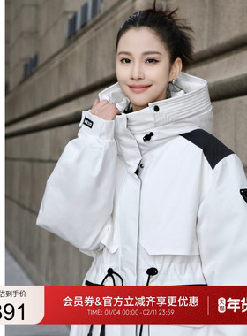 GUESS女士防工装时尚多口袋派克登山中长款羽绒服-Q3PL17W55RA