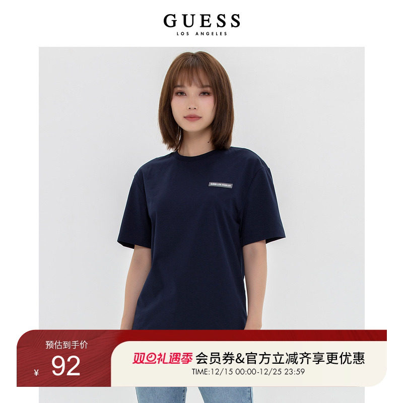 GUESS新夏女纯色字母圆领T恤