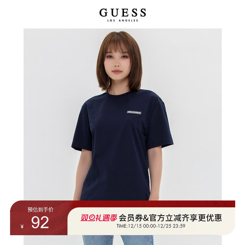 GUESS新夏女纯色字母圆领T恤
