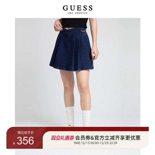 GUESS美式复古辣妹牛仔百褶裙