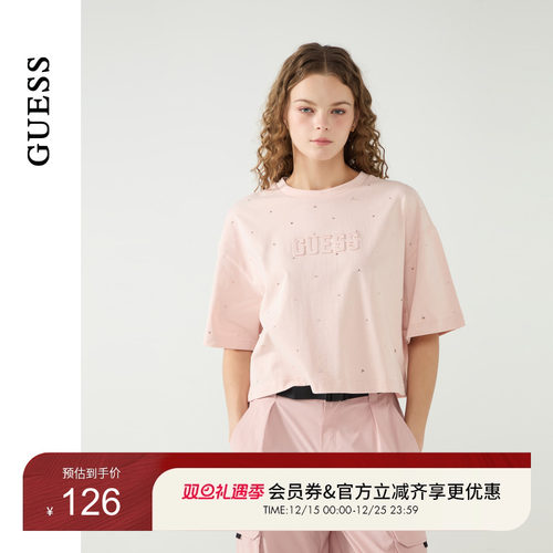 GUESSlogo烫钻装饰短袖T恤