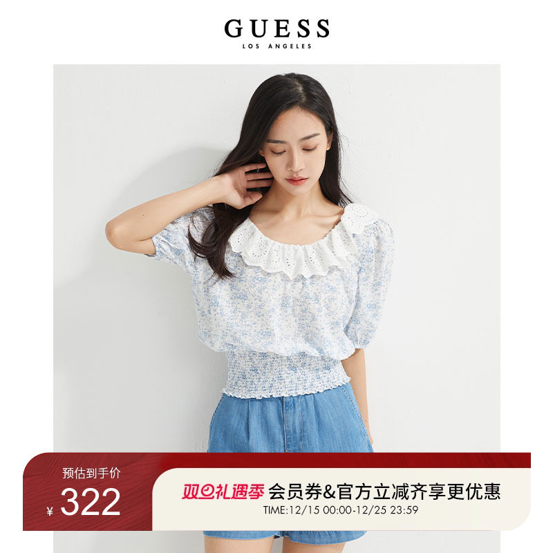 GUESS新款蕾丝娃娃领小短袖