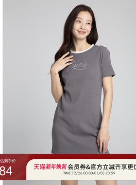 GUESS 女士撞色简约百搭圆领印花连衣裙-W4PK1UK2Q40