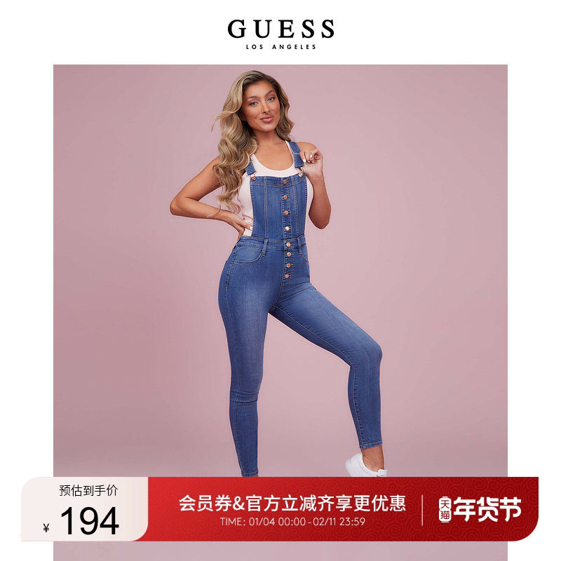 GUESS新夏女士美式复古休闲显瘦水洗磨白牛仔连体裤-Q1PA14R3N00,女装/女士精品,连体衣/裤,淘宝优惠券,粉丝福利购,淘宝优惠卷