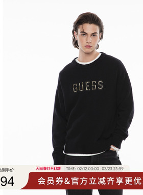 GUESS男士休闲镶钻logo设计羊毛毛衣-M4PR71Z0W90