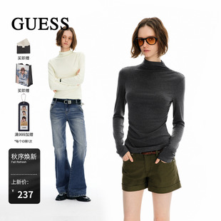 GUESS 2026纯色简约经典高领打底衫女款秋季设计感修身长袖T恤