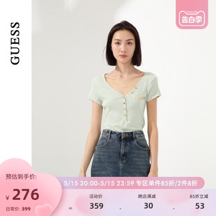 女士排扣纯色简约百搭v领修身 T恤 春季 GUESS24年新款 W4RP47K1814