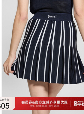 GUESS女士日常百搭黑白条纹百褶半身裙-V5GD00Z3D60