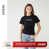 GUESS女士烫珠抽褶设计印花圆领短袖 T恤 Q5PP16K2Q40